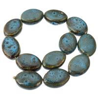 Speckled Porcelain Beads, Flat Oval, DIY, skyblue Approx 15 Inch 