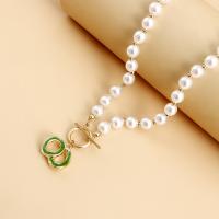 Plastic Pearl Necklace, Zinc Alloy, with ABS Plastic Pearl, gold color plated, fashion jewelry & for woman & enamel 20mm cm 