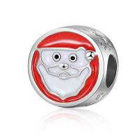 European Christmas Beads, Zinc Alloy, Flat Round, silver color plated, DIY & enamel, red, 10-15mm 