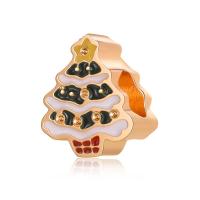 European Christmas Beads, Zinc Alloy, Christmas Tree, gold color plated, Christmas Design & DIY & enamel, multi-colored, 10-15mm 