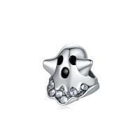 Zinc Alloy European Large Hole Beads, Ghost, silver color plated, Halloween Design & DIY & enamel & with rhinestone, 10-15mm 