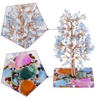 Rich Tree Decoration, Gemstone, with brass wire & Resin, rose gold color plated 120-152mmx89-102mm 