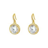 Cubic Zirconia Micro Pave Sterling Silver Earring, 925 Sterling Silver, gold color plated, micro pave cubic zirconia & for woman, gold 