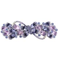 Zinc Alloy Pulling Spring Hair Clip, with Crystal, Bowknot, plated, for woman & with rhinestone 87mm 