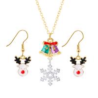 Zinc Alloy Jewelry Set, earring & necklace, plated, 2 pieces & Christmas Design & for woman & enamel, mixed colors 