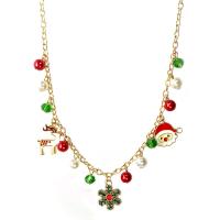 Christmas Jewelry Necklace, Zinc Alloy, with 1.97 extender chain, gold color plated, Christmas Design & for woman & enamel, mixed colors .72 Inch 