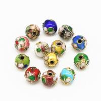 Cloisonne Beads, Brass, Round, gold color plated, DIY & enamel 8mm 