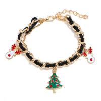 Bracelet de Noël en alliage zinc, alliage de zinc, avec cuir PU, Placage de couleur d'or, Bijoux de Noël & pour femme & émail, plus de couleurs à choisir Environ 6.7 pouce, Vendu par PC