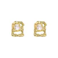 Cubic Zircon Brass Earring, Geometrical Pattern, gold color plated, micro pave cubic zirconia & for woman & hollow 