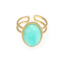 Gemstone Stainless Steel Finger Ring, 304 Stainless Steel, with turquoise, Vacuum Ion Plating, Adjustable & for woman, gold 