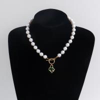 Plastic Pearl Necklace, Zinc Alloy, with ABS Plastic Pearl, gold color plated, fashion jewelry & for woman & with rhinestone, two different colored, 20mm cm 