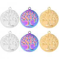 Stainless Steel Pendants, 304 Stainless Steel, Flat Round, Vacuum Ion Plating, tree of life design & Unisex Approx 50 cm 