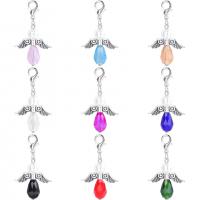 Zinc Alloy Key Chain Findings, with Crystal & Plastic Pearl, Wing Shape, silver color plated, Unisex & faceted 