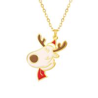 Christmas Jewelry Necklace, 304 Stainless Steel, 18K gold plated, Christmas Design & enamel, golden 