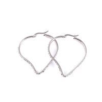 Stainless Steel Hoop Earring, 304 Stainless Steel, Heart, fashion jewelry & for woman & with rhinestone, original color 