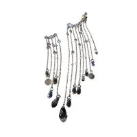 Fashion Fringe Earrings, Brass, with Crystal & Rhinestone, silver color plated, fashion jewelry & for woman, silver color 
