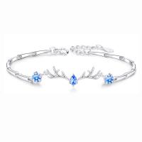 Cubic Zirconia Micro Pave Sterling Silver Bracelet, 925 Sterling Silver, Antlers, platinum plated & micro pave cubic zirconia & for woman, original color, 200mm 