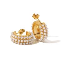 Boucle d'oreille perle Stud en acier inoxydable, Acier inoxydable 304, avec Plastique ABS perle, Placage ionique sous vide, bijoux de mode & pour femme, deux couleurs différentes Vendu par paire