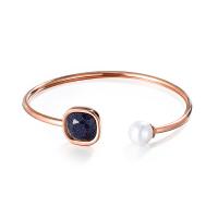 Stainless Steel Cuff Bangle, 304 Stainless Steel, with Shell Pearl & Crystal, Square, rack plating, for woman & faceted 13mm, Inner Approx 55mm 