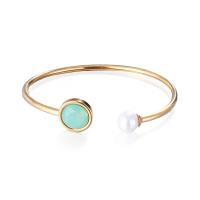 Stainless Steel Cuff Bangle, 304 Stainless Steel, with Shell Pearl & Crystal, Round, rack plating, for woman 13mm, Inner Approx 55mm 