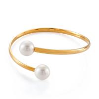 Stainless Steel Cuff Bangle, 304 Stainless Steel, with Shell Pearl, Round, rack plating, for woman 12mm, Inner Approx 65mm 
