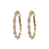Zinc Alloy Rhinestone Hoop Earring, fashion jewelry & for woman & with rhinestone, golden 