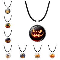 Halloween Necklace, Zinc Alloy, with leather cord & Crystal, with 1.57 extender chain, silver color plated, Halloween Design & for woman, 25mm .93 Inch 