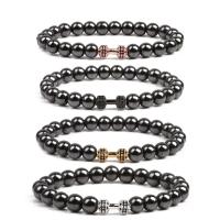 Non Magnetic Hematite Bracelet, with Brass, plated, elastic & micro pave cubic zirconia & for man cm 