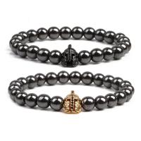 Non Magnetic Hematite Bracelet, with Brass, Helmet, plated, elastic & micro pave cubic zirconia & for man cm 