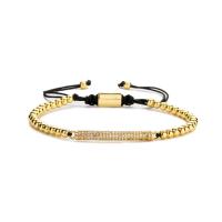 Cubic Zirconia Micro Pave Brass Bracelet, with Plastic Pearl, gold color plated & Unisex & adjustable & micro pave cubic zirconia & enamel, golden cm 