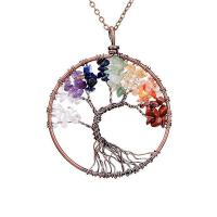 Tree Of Life Necklace, Gemstone, with brass wire & Polyester Cord & 304 Stainless Steel, Galvanic plating, Unisex .62 Inch 