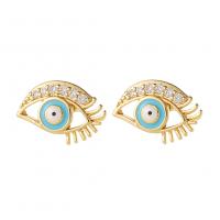 Evil Eye Earrings, Brass, real gold plated & micro pave cubic zirconia & for woman & enamel, gold 