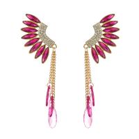 Fashion Fringe Earrings, Zinc Alloy, with Glass Rhinestone, Wing Shape, gold color plated, for woman & with rhinestone 