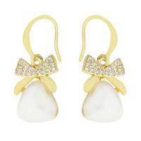 Cubic Zirconia Micro Pave Brass Earring, with Plastic Pearl, gold color plated, micro pave cubic zirconia & for woman, 31mm 
