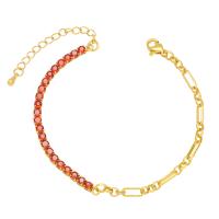 Cubic Zirconia Micro Pave Brass Bracelet, with 2 extender chain, 18K gold plated, micro pave cubic zirconia & for woman .7 Inch 
