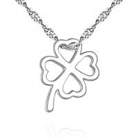 Brass Jewelry Necklace, Four Leaf Clover, silver color plated, for woman, silver color cm 