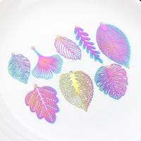 Stainless Steel Leaf Pendant, 201 Stainless Steel, plated rainbow colors 