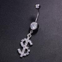 Belly Ring Jewelry, Brass, Dollar Sign, plated, fashion jewelry & for woman & with rhinestone 