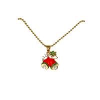 Christmas Jewelry Necklace, Zinc Alloy, gold color plated, micro pave cubic zirconia & for woman & enamel, gold Approx 17.7 Inch 