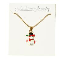 Christmas Jewelry Necklace, Zinc Alloy, Snowman, gold color plated, micro pave cubic zirconia & for woman & enamel, gold Approx 17.7 