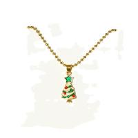 Christmas Jewelry Necklace, Zinc Alloy, Christmas Tree, gold color plated, micro pave cubic zirconia & for woman & enamel, gold Approx 17.7 Inch 