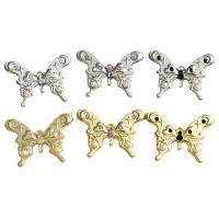 Zinc Alloy Rhinestone Pendants, with Plastic Pearl, Butterfly, plated, DIY & with rhinestone, white 