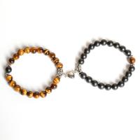 Couple Bracelet, Gemstone, with zinc alloy bead, polished, 2 pieces & Unisex Approx 7.5 Inch 