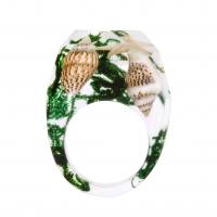 Resin Finger Ring, with Starfish & Dried Flower & Trumpet Shell, epoxy gel, Unisex mixed colors 