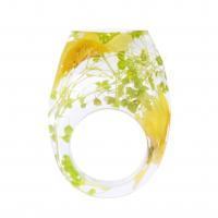 Resin Finger Ring, with Dried Flower, epoxy gel, Unisex green 