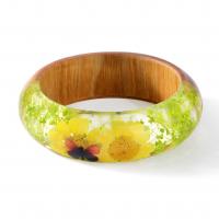 Resin Bangle, with Dried Flower & Wood, Donut, epoxy gel, Unisex, mixed colors, 23mm, Inner Approx 64mm 