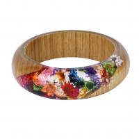 Resin Bangle, with Dried Flower & Wood, Donut, epoxy gel, Unisex, mixed colors, 23mm, Inner Approx 63mm 