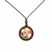 Christmas Jewelry Necklace, Wood, with Wax Cord & Glass, Flat Round, Christmas Design & Unisex Approx 45 cm 
