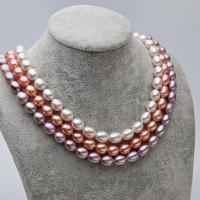 Freshwater Pearl Brass Necklace, with Brass, Rice, silver color plated & for woman .93 Inch 