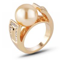 Plastic Pearl Zinc Alloy Finger Ring, with Plastic Pearl & for woman & with rhinestone, golden 